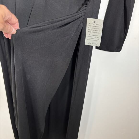 Luxely Black Long Formal Evening Dress Ballgown Size 16 Draped Ruched Waist L/S - Picture 7 of 9